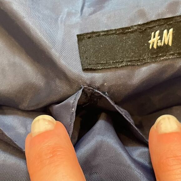 H&M Navy & Ivory Boho Raffia Straw Tote Shoulder Beach Bag Lined, Beige Handles - Picture 7 of 15